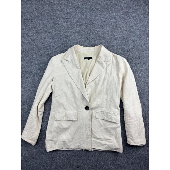 7 For All Mankind Linen Jacket Women's S Cream Blazer Single Breasted Pockets - Picture 1 of 12